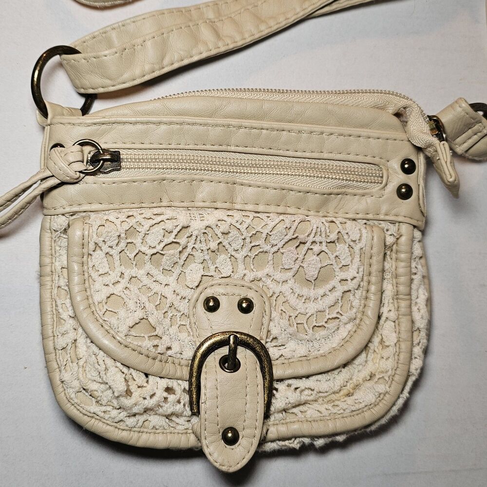 Mini Crossbody Purse Beige White Crochet Macreme Boho Chic Bohemian Hippie